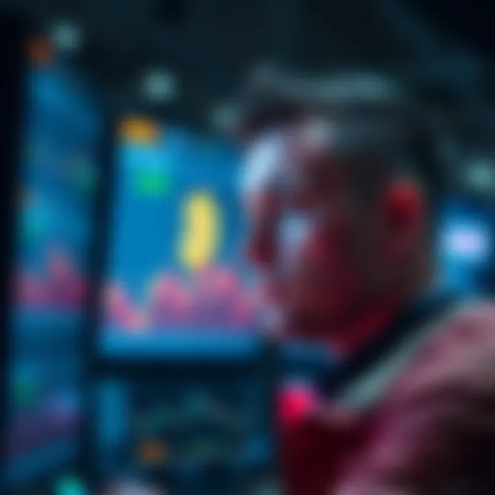 Bitcoin Market Concerns A trader looking worriedly at a screen showing Bitcoin's price drop and thin liquidity indicators