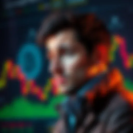 Investor looking worried over Bitcoin drop with charts in background