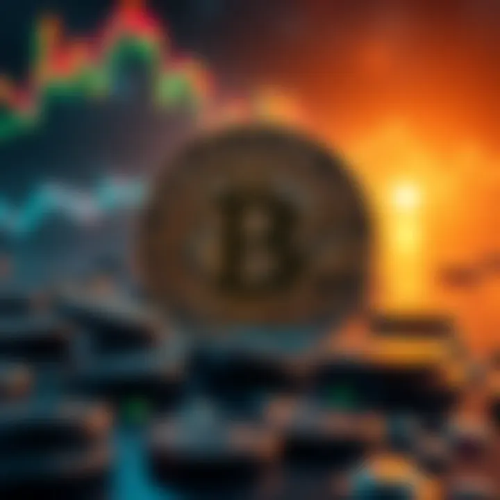 A visualization of Bitcoin leading the cryptocurrency market with a ripple effect on altcoins