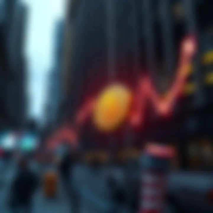 A graph showing a sharp decline in Bitcoin prices with Wall Street buildings in the background.