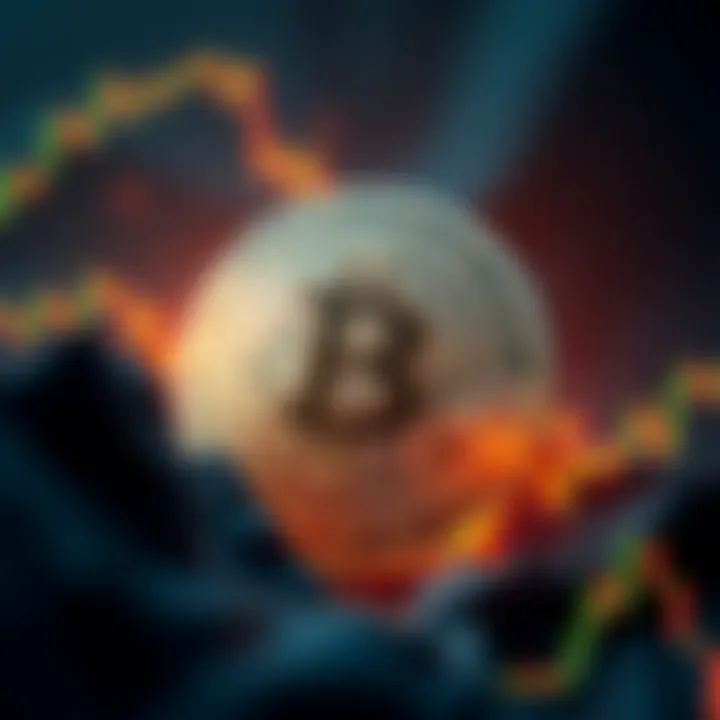 Bitcoin Market Reevaluation A digital representation of Bitcoin under pressure after critique, with graphical elements showing a downward trend.