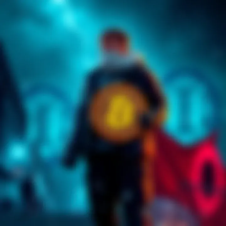 A person holding a Bitcoin symbol, standing strong amidst stormy weather representing market panic, with calm in their expression, symbolizing strong conviction in Bitcoin.