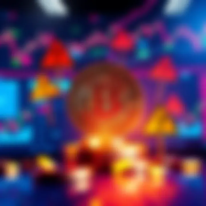 Bitcoin Market Sentiment A graphic showing a bullish Bitcoin symbol surrounded by market charts and caution signs, reflecting mixed market feelings in 2026.