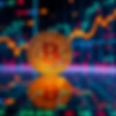 A digital representation of Bitcoin value fluctuating with a downward trend in the background, symbolizing recent market changes.