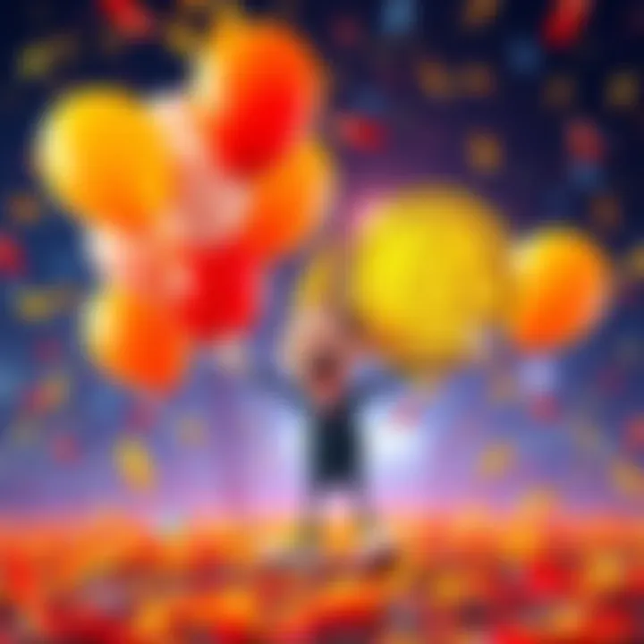 A funny Bitcoin meme showing a cartoon character celebrating as Bitcoin approaches $200,000 with balloons and confetti.