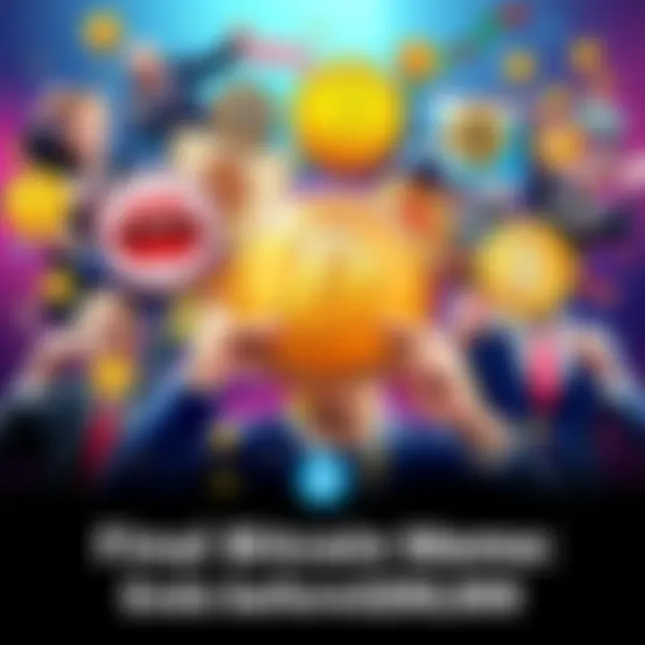 A colorful collage of Bitcoin memes showcasing various humorous interpretations related to Bitcoin's rise and fall, with a cheerful community vibe.