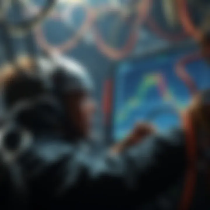 A distressed Bitcoin miner surrounded by tangled cables, looking at a fluctuating price graph on a screen, symbolizing the challenges facing miners as Bitcoin nears $87k.