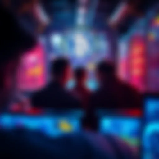 A group of Bitcoin miners looking at computer screens displaying AI data and mining operations