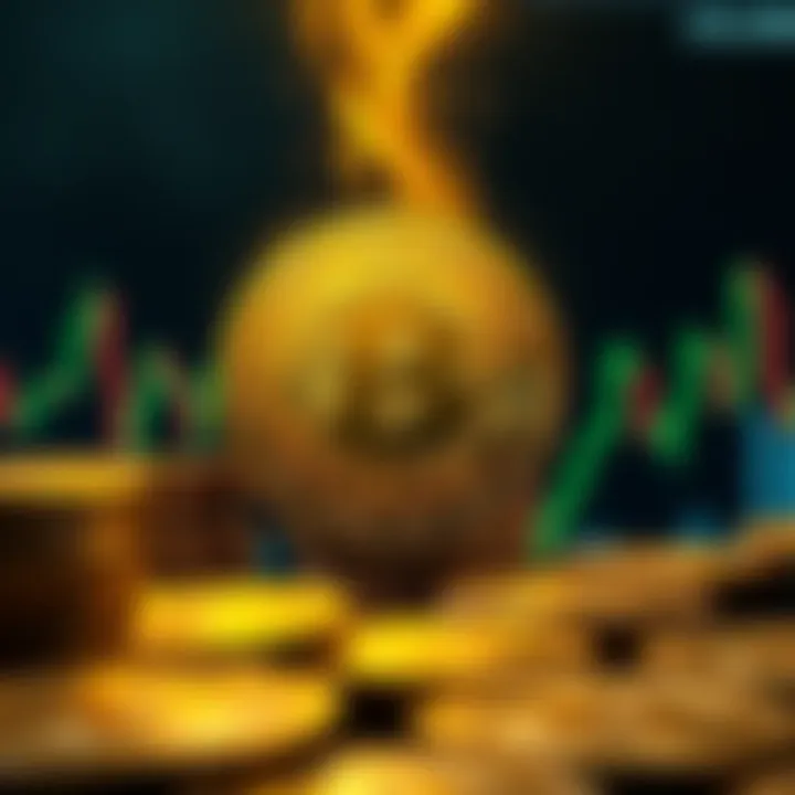 A visual representation of Bitcoin coins with a mining symbol fading away to signify the end of mining. The background shows a graph indicating market changes.