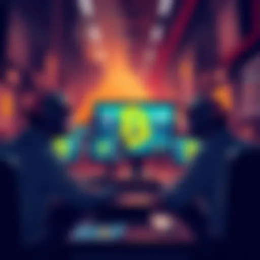 Illustration showing miners validating transactions with computer screens and Bitcoin symbols, highlighting ongoing mining process and transaction fees