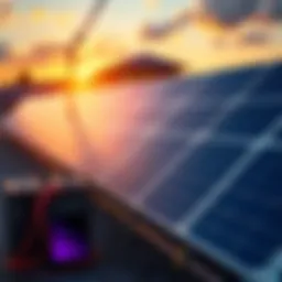 A setup showing solar panels powering Bitcoin mining equipment, highlighting renewable energy use