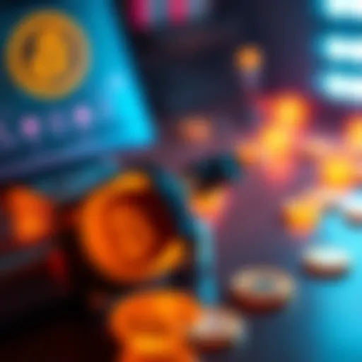A rechargeable vape with a Bitcoin logo on it, plugged into a charger, surrounded by glowing cryptocurrency symbols.