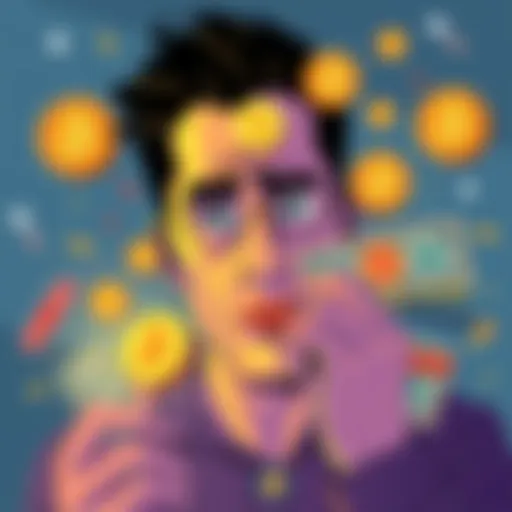 Illustration showing a person confused by Bitcoin symbols and cash, highlighting the difference between real value and tokenized assets.