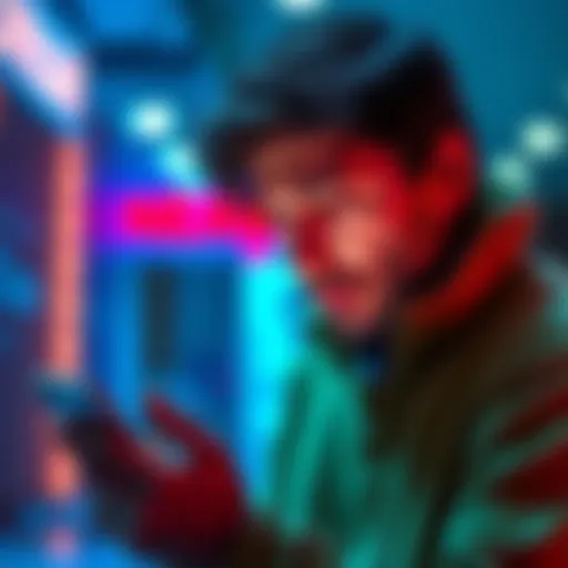 A person looking worried while checking their Bitcoin wallet on a mobile phone, showing signs of frustration over transaction fees.