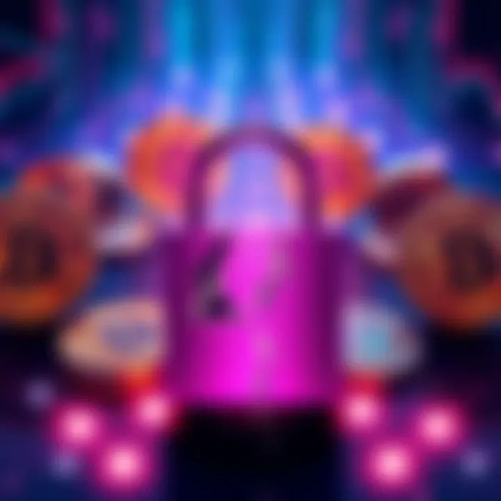 Illustration showing Bitcoin symbols and a broken lock to represent privacy issues