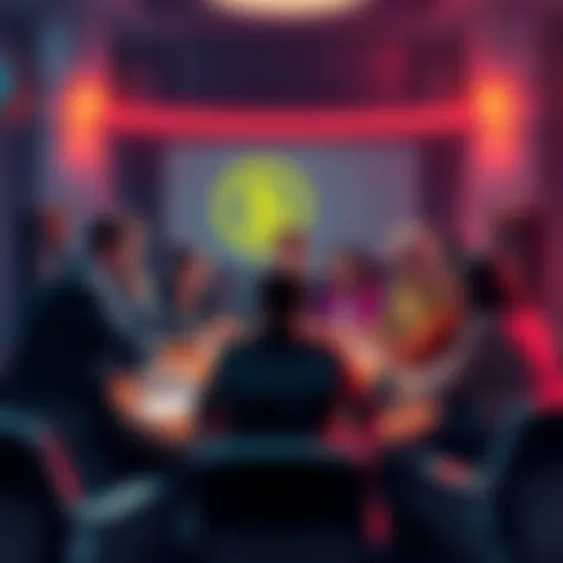 People discussing Bitcoin moderation at a round table, expressing different views on free speech and censorship in forums