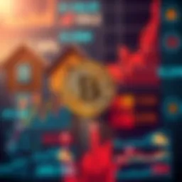 A side-by-side comparison of Bitcoin-backed loans and small mortgages, showcasing charts and icons representing interest rates and risks.