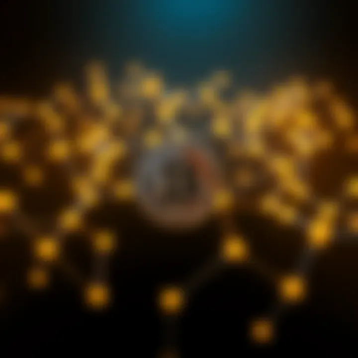 A visual representation of Bitcoin nodes connected in a decentralized network, showcasing resilience during a power outage, with a dark background symbolizing lack of electricity.