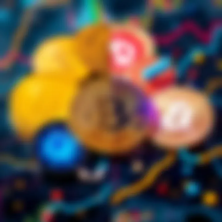 A split image showing Bitcoin coins on one side and icons representing AI, DePIN, and meme coins on the other side