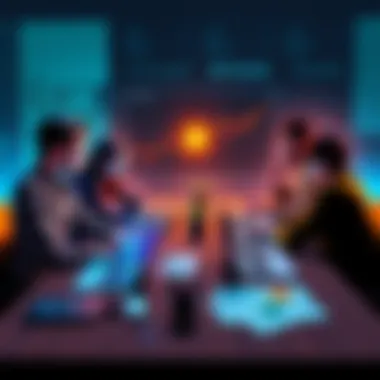 People discussing their preferences for Bitcoin Node versus Bitcoin Knots at a table with laptops and charts