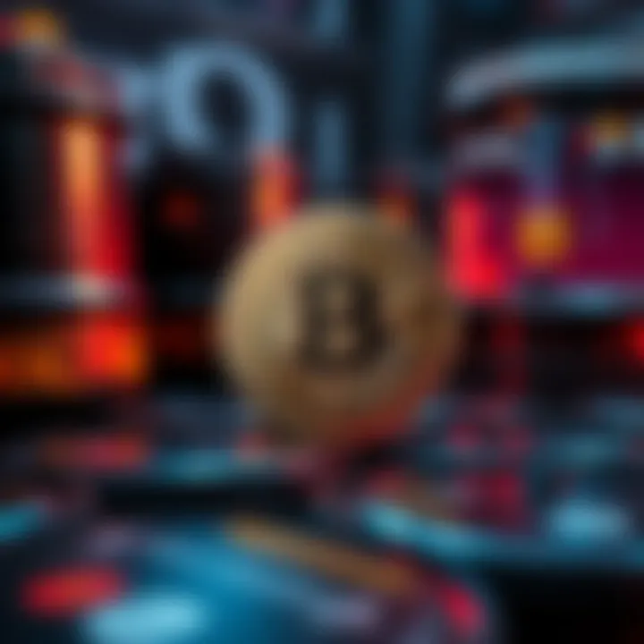 Bitcoin symbol overlay on oil barrels, representing transactions fueling troublesome regimes.