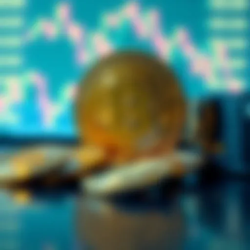 Visual of Bitcoin coins with a fading exchange chart background, representing limited supply on exchanges.