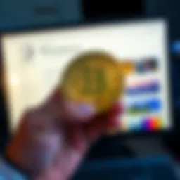 A person holding a physical Bitcoin with a background showing a Wikipedia page on a screen, illustrating the rarity of owning a Bitcoin compared to having a Wikipedia page.