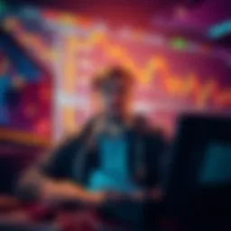 A worried trader looking at falling Bitcoin prices on a computer screen, surrounded by charts and graphs showing decline.