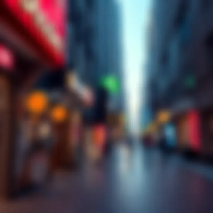 A city street with businesses showing signs for Bitcoin payment options