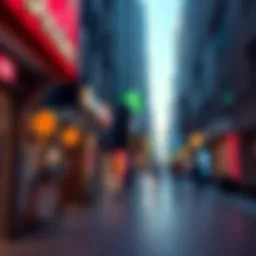 Bitcoin Payment Acceptance A city street with businesses showing signs for Bitcoin payment options