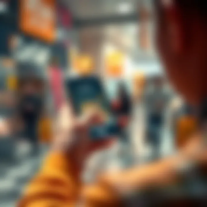 A person using a smartphone to make a Bitcoin payment at an online shop, showing a digital wallet and Bitcoin symbol on the screen.