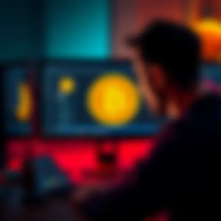 A worried person looking at a computer screen showing a bitcoin symbol and a photo being deleted.
