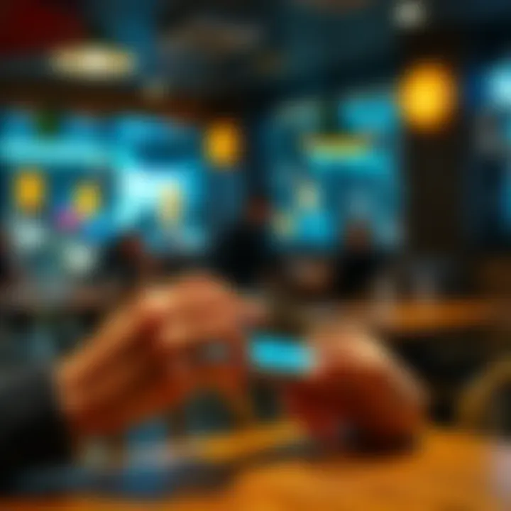 A person using a smartphone to make a payment with Bitcoin in a cafe setting, showcasing its use in everyday transactions.