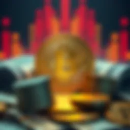 A visual representation showing a Bitcoin symbol with cash and coins, illustrating how terminology shaped views of cryptocurrency as real money.