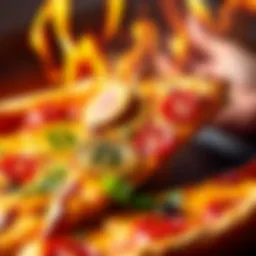 A slice of pizza with Bitcoin symbols around it, celebrating Bitcoin Pizza Day.