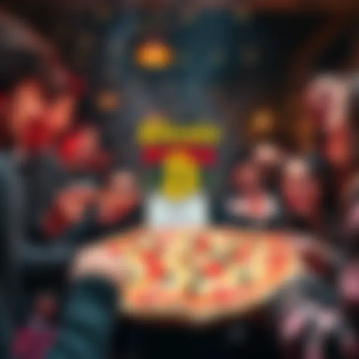 A festive gathering of people enjoying pizza and celebrating Bitcoin Pizza Day with excitement and joy.