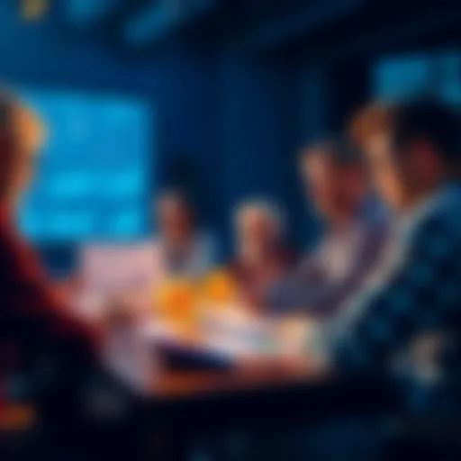 A group of people discussing their Bitcoin investment percentages with charts and graphs on a table