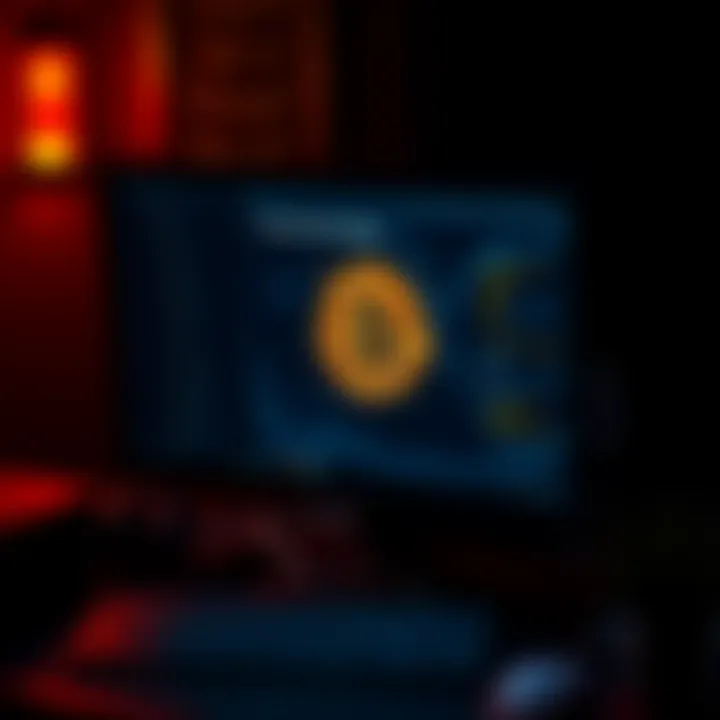 A computer screen showing Bitcoin symbol with a darkened background, symbolizing power outage effects on cryptocurrency.