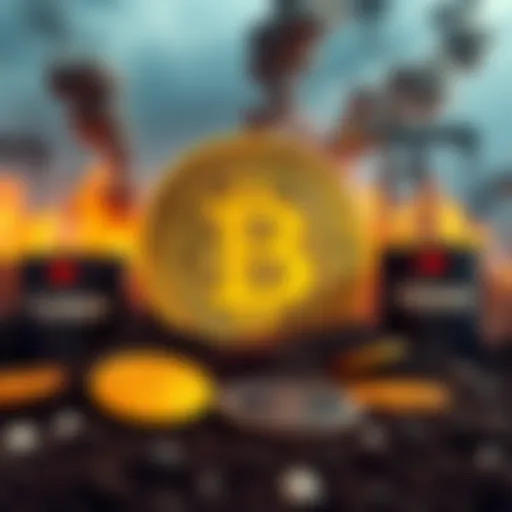 Bitcoin under pressure Bitcoin symbol surrounded by oil barrels and headlines about Trump and Iran tensions