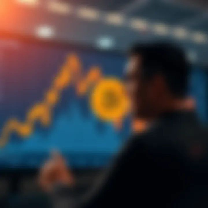 Bitcoin Price Adjustment A graph showing Bitcoin's price drop from $126K to $84K, with a worried investor looking at the screen