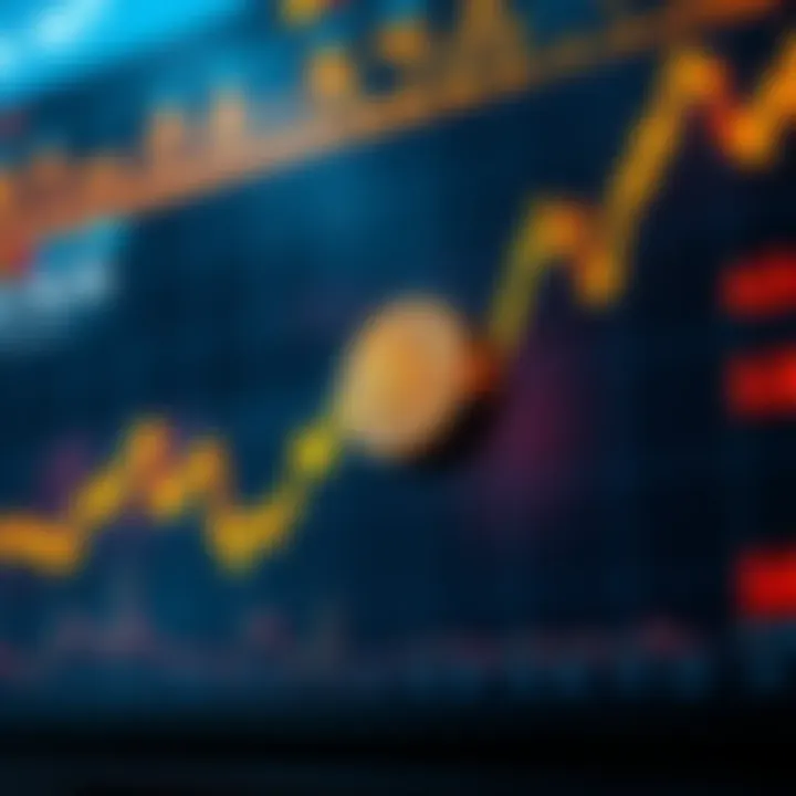 A graphical representation showing the fluctuating price of Bitcoin with a downward trend, indicating a potential dip. Investors are analyzing the chart for ideal buying points.