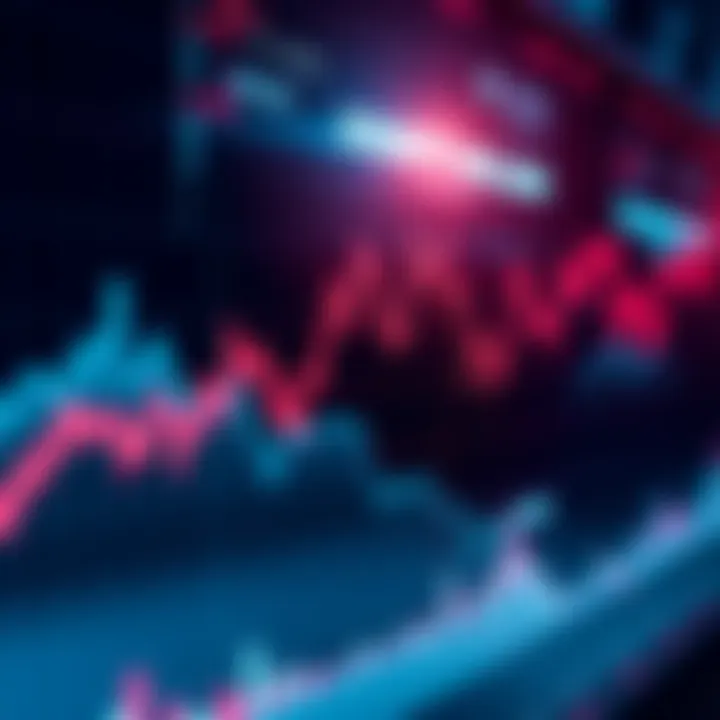 A Bitcoin price chart showing a downward trend with red lines indicating falling prices