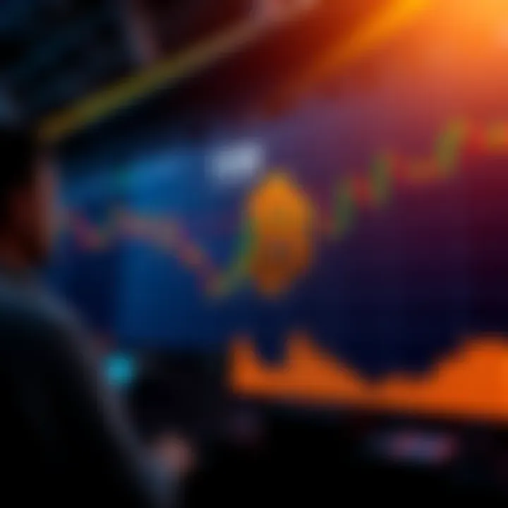 A Bitcoin price chart showing sideways movement with traders observing market trends and ETF news.