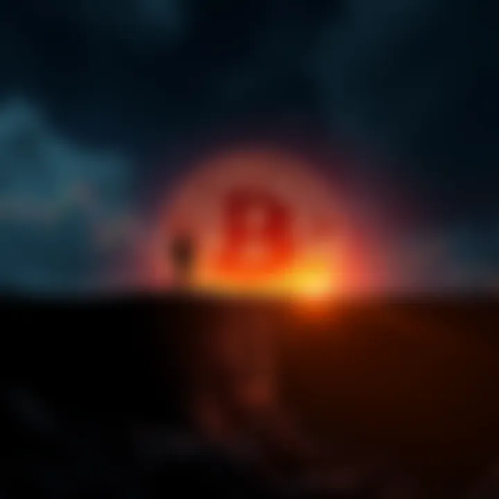 A dramatic graphic showing the Bitcoin symbol sinking below a breaking point with a downward arrow and a worried investor silhouette