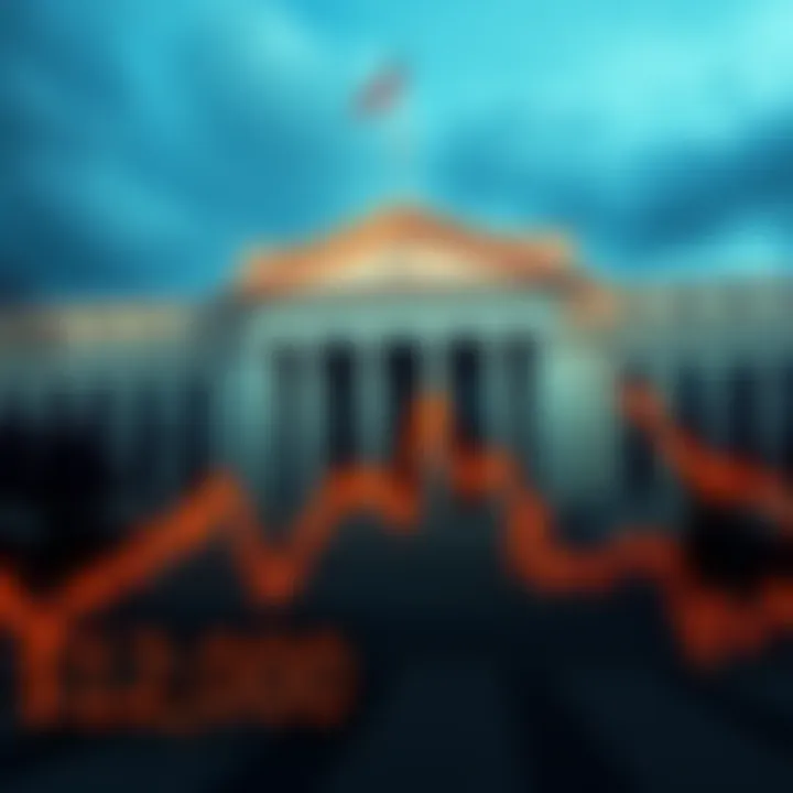 Graph showing Bitcoin price dropping below $112,000 with a downward trend line and Federal Reserve symbol in the background