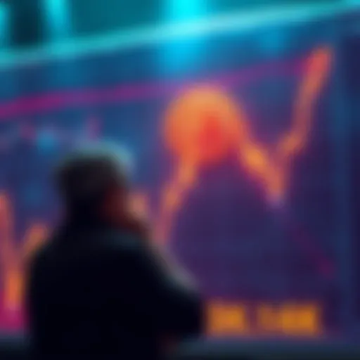 A graph showing the sharp decline of Bitcoin prices after a significant purchase, with an anxious investor looking on.