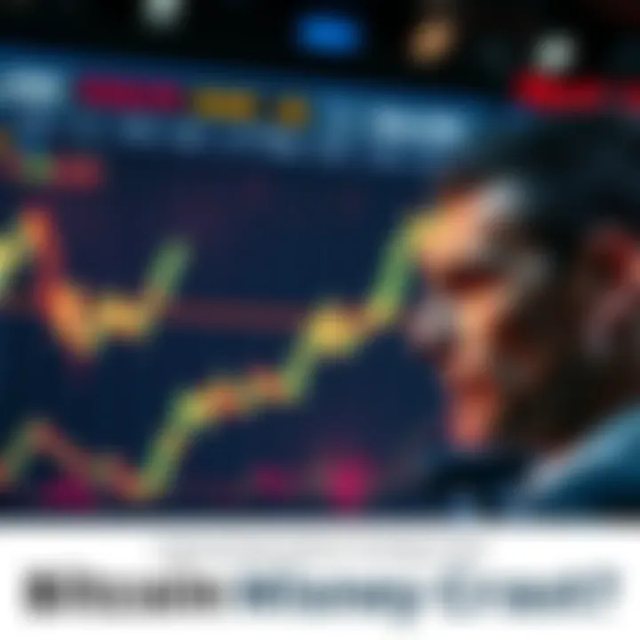 A chart showing a significant decline in Bitcoin’s price with a worried investor looking at it