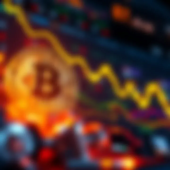 A graphic showing the downward trend of Bitcoin prices with a dollar sign and MicroStrategy logo.