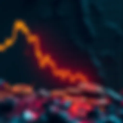 Bitcoin Price Decline Graph showing Bitcoin price drop with a downward trend line, symbolizing loss of value as digital gold.