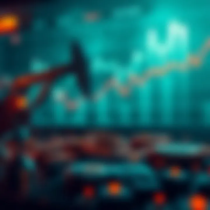 A graphic showing a downward trend in Bitcoin prices with oil prices rising and inflation indicators in the background.